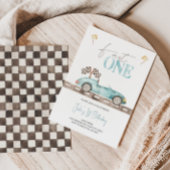 ファーストワンレトロレースカー誕生日招待状 招待状