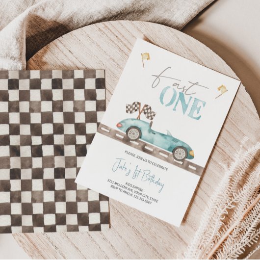 ファーストワンレトロレースカー誕生日招待状 招待状