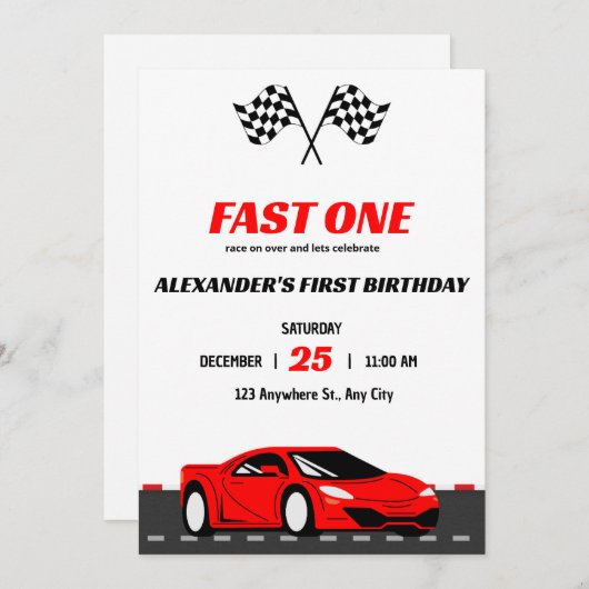 ファーストワンレーシングカーファースト誕生日招待状1st 招待状 (正面/裏面)