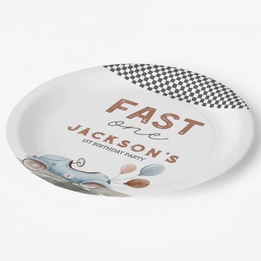 ファーストワンレーシングカーブルーボーイ1st誕生日 ペーパープレート (アングル)