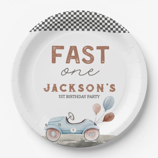 ファーストワンレーシングカーブルーボーイ1st誕生日 ペーパープレート (正面)