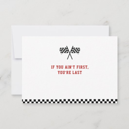 ファーストワンレーシングミニマリスト1歳の誕生日 サンキューカード (裏面)