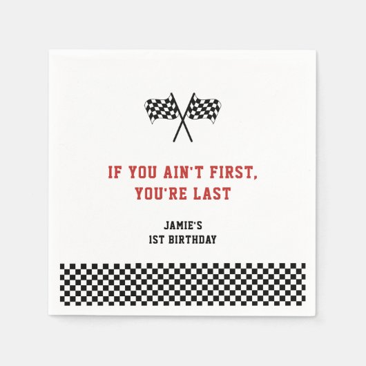 ファーストワンレーシングミニマリスト1歳の誕生日 スタンダードカクテルナプキン (正面)