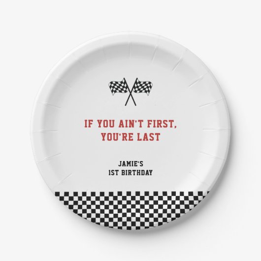 ファーストワンレーシングミニマリスト1歳の誕生日 ペーパープレート (正面)