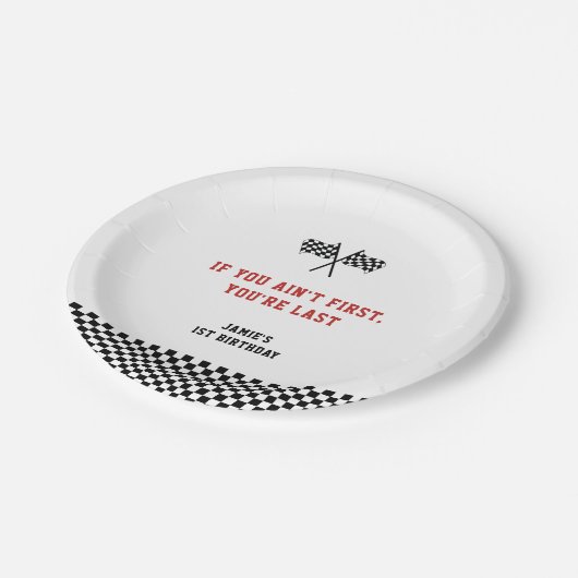 ファーストワンレーシングミニマリスト1歳の誕生日 ペーパープレート (アングル)