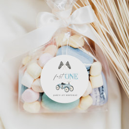 ファーストワンレースをテーマにしたレトロカー誕生日 ラウンドシール