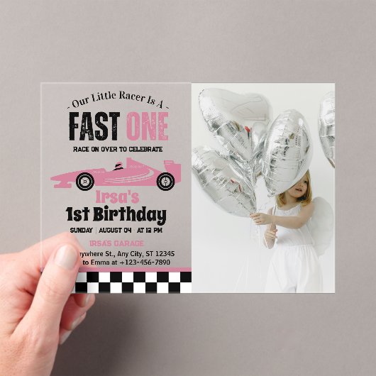ファーストワンレースカーガール1st誕生日パーティー写真 アクリル招待状 (インサイチュ (ポータブル))