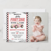 ファーストワンレースカーガール1st誕生日パーティー写真 招待状 (正面)