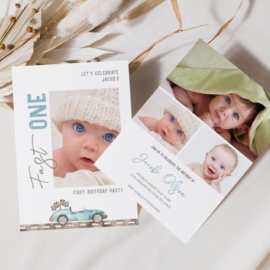 ファーストワンレースカーフォト誕生日招待状 招待状