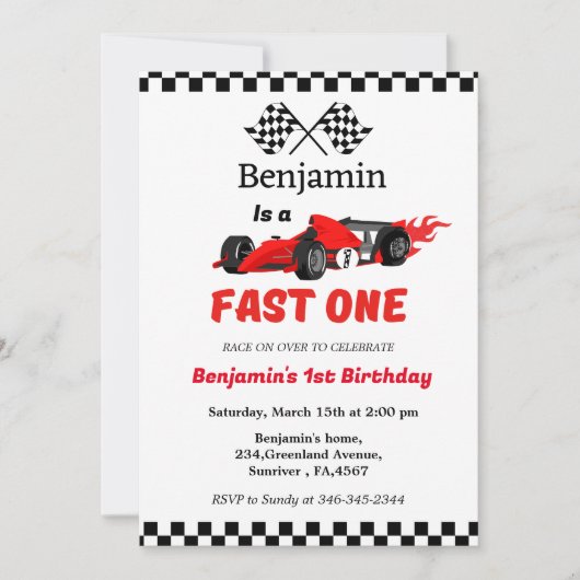 ファーストワンレースカーボーイ最初の誕生日パーティー 招待状 (正面)
