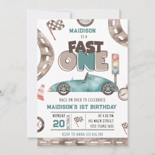 ファーストワンレースカーボーイ1歳の誕生日 招待状 (正面)