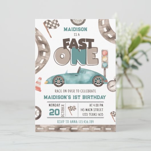 ファーストワンレースカーボーイ1歳の誕生日 招待状 (スタンド正面)