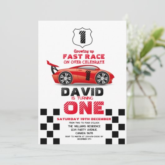 ファーストワンレースカーボーイ1歳の誕生日 招待状 (スタンド正面)