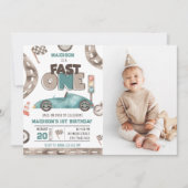 ファーストワンレースカーボーイ1st誕生日パーティー写真 招待状 (正面)