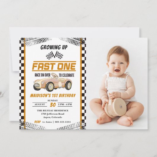 ファーストワンレースカーボーイ1st誕生日パーティー写真 招待状 (正面)