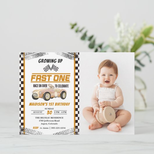 ファーストワンレースカーボーイ1st誕生日パーティー写真 招待状 (スタンド正面)