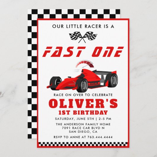 ファーストワンレースカーボーイ1st誕生日パーティー 招待状 (正面/裏面)