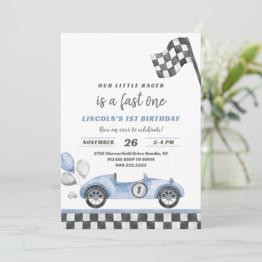 ファーストワンレースカーヴィンテージ1st誕生日招待状 招待状 (スタンド正面)