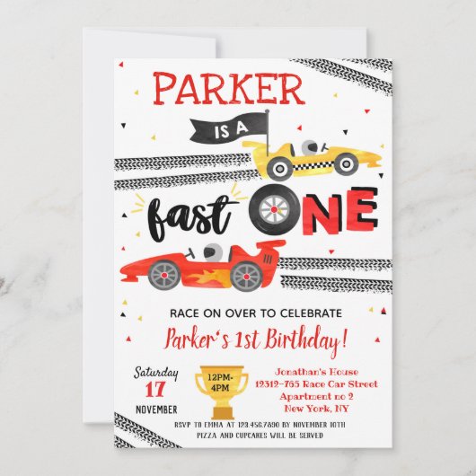 ファーストワンレースカー第1誕生日パーティの招待状  招待状 (正面)