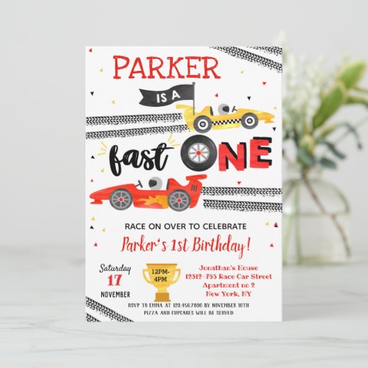 ファーストワンレースカー第1誕生日パーティの招待状  招待状 (スタンド正面)