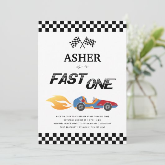 ファーストワンレースカー誕生日パーティー 招待状 (スタンド正面)