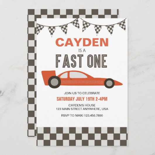 ファーストワンレースカー誕生日招待状 招待状 (正面/裏面)