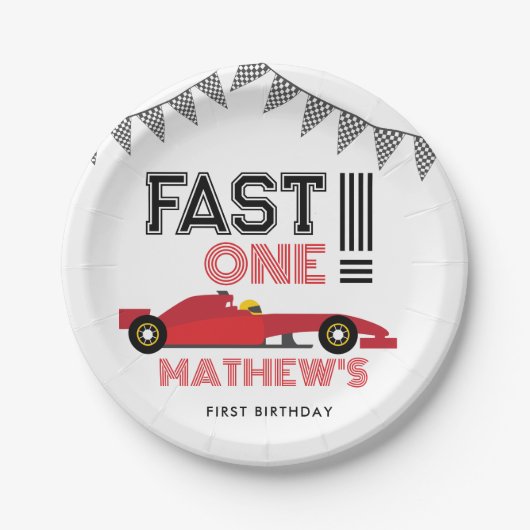 ファーストワンレースカー1st男の子バースデーパーティー ペーパープレート (正面)