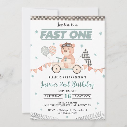 ファーストワンレースカー1st誕生日パーティー 招待状 (正面)