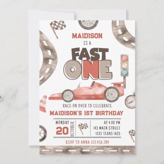 ファーストワンレースカー1st誕生日 招待状 (正面)