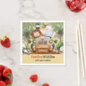 ファーストワンワイルドワンサファリ動物の車1日の誕生日 スタンダードカクテルナプキン (インサイチュ)