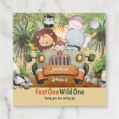 ファーストワンワイルドワンサファリ動物の車1日の誕生日 フェイバータグ (裏面)