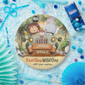 ファーストワンワイルドワンサファリ動物の車1日の誕生日 ペーパープレート (パーティー)