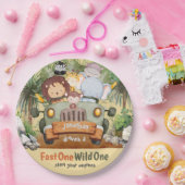 ファーストワンワイルドワンサファリ動物の車1日の誕生日 ペーパープレート (パーティー)