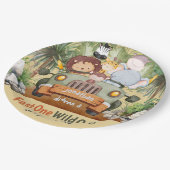 ファーストワンワイルドワンサファリ動物の車1日の誕生日 ペーパープレート (アングル)