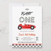 ファーストワンヴィンテージレッドレースカー1st誕生日 招待状 (正面)