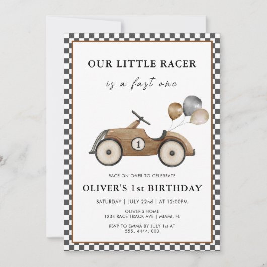 ファーストワンヴィンテージレースカーボーイズ1st誕生日 招待状 (正面)