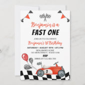 ファーストワンヴィンテージレースカーボーイ誕生日招待状 招待状 (正面)