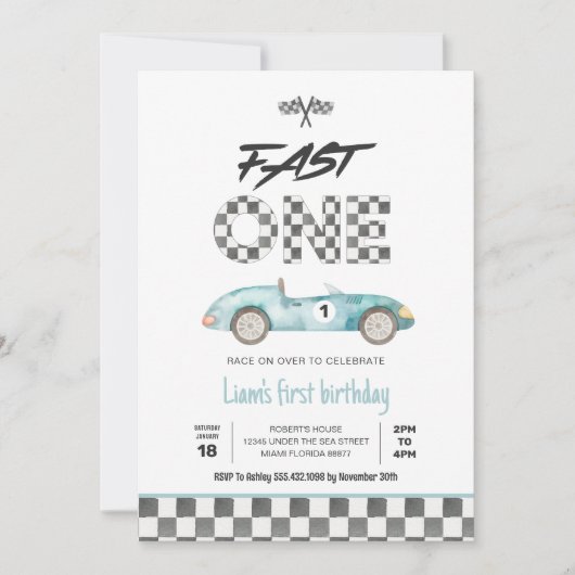 ファーストワンヴィンテージレースカー1st誕生日 招待状 (正面)