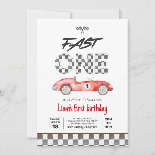 ファーストワンヴィンテージレースカー1st誕生日 招待状 (正面)