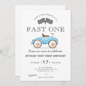 ファーストワン誕生日玩具ヴィンテージレースカー 招待状 (正面/裏面)