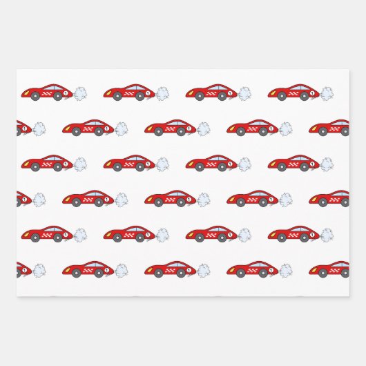 ファーストワン赤レトロのレース車のレーステーマ誕生日 ラッピングペーパーシート (正面2)
