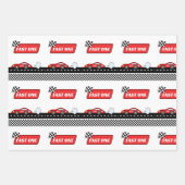 ファーストワン赤レトロのレース車のレーステーマ誕生日 ラッピングペーパーシート (正面)