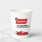 ファーストワン赤レースカーボーイ男の子1歳の誕生日 紙コップ (裏面)