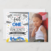ファーストワン1歳の誕生日パーティーレッドレースカーファーストワン 招待状 (正面)