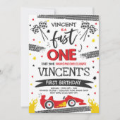ファーストワン1歳の誕生日パーティーレッドレースカーファーストワン 招待状 (正面)