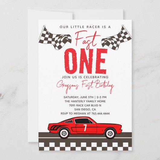 ファーストワン レースカーボーイ 1歳誕生日パーティー 招待状 (正面)