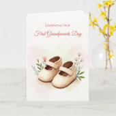 ファースト祖父母デイガールウォーター色ベビー靴 カード (黄色い花)