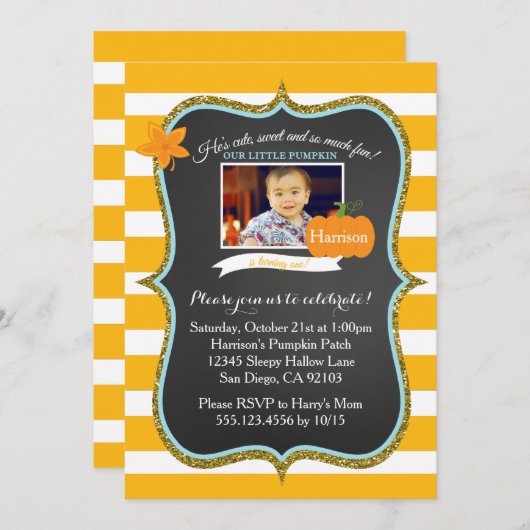 ファースト秋リトルパンプキン誕生日招待状 招待状 (正面/裏面)