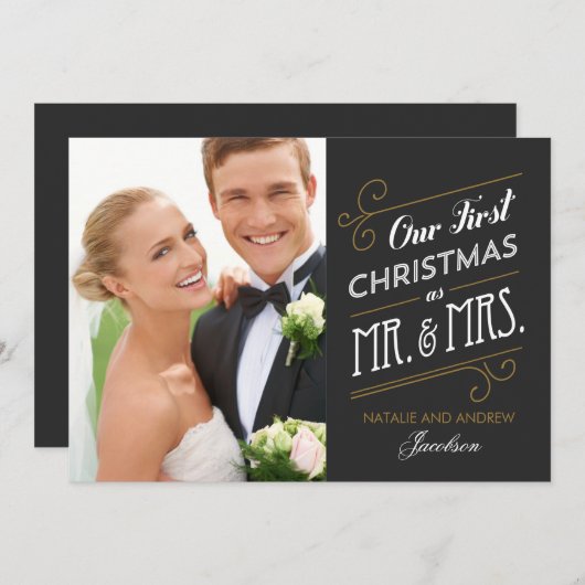 ファースト結婚したクリスマスホリデーカード シーズンカード (正面/裏面)