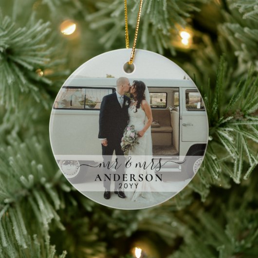 ファースト結婚したミスターとミセスの結婚写真クリスマス セラミックオーナメント (ツリー)